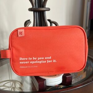 Like New!  Orange two compartment Cosmetic Bag with Inspirational Quote